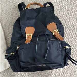Burberry Black and Tan Backpack with Gold Accents